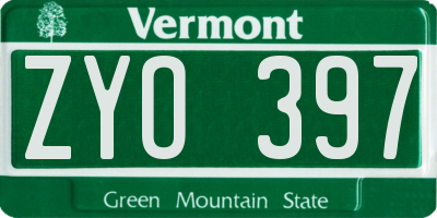 VT license plate ZYO397