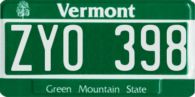 VT license plate ZYO398