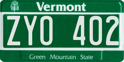 VT license plate ZYO402