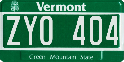 VT license plate ZYO404
