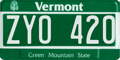 VT license plate ZYO420