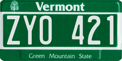 VT license plate ZYO421