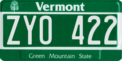 VT license plate ZYO422