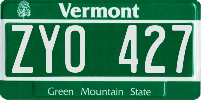VT license plate ZYO427