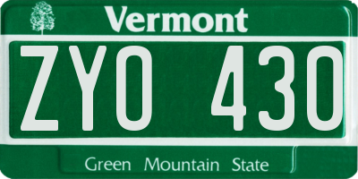 VT license plate ZYO430