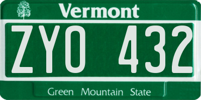 VT license plate ZYO432