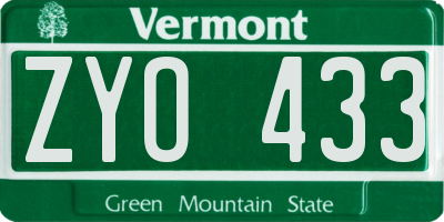 VT license plate ZYO433