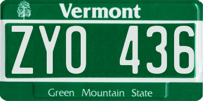 VT license plate ZYO436