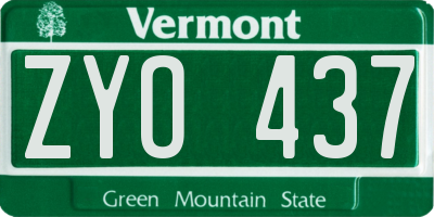 VT license plate ZYO437