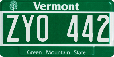 VT license plate ZYO442