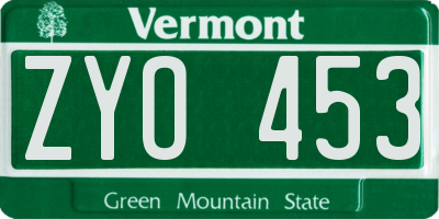 VT license plate ZYO453