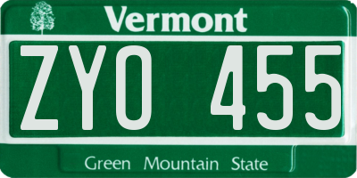 VT license plate ZYO455