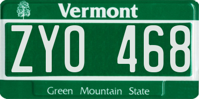 VT license plate ZYO468
