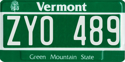 VT license plate ZYO489