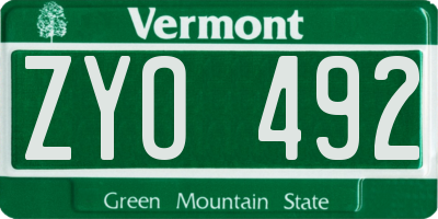 VT license plate ZYO492