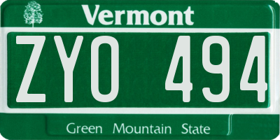 VT license plate ZYO494