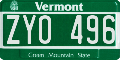 VT license plate ZYO496