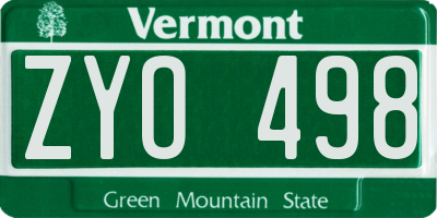 VT license plate ZYO498