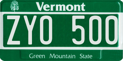 VT license plate ZYO500