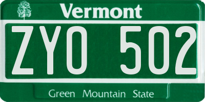 VT license plate ZYO502