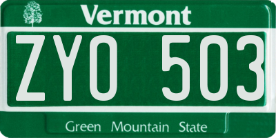 VT license plate ZYO503