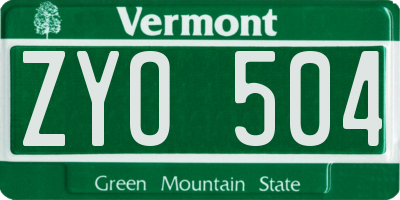 VT license plate ZYO504