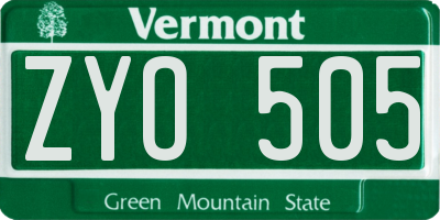 VT license plate ZYO505