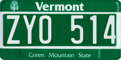 VT license plate ZYO514