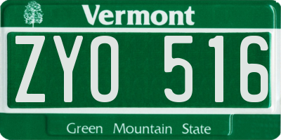 VT license plate ZYO516