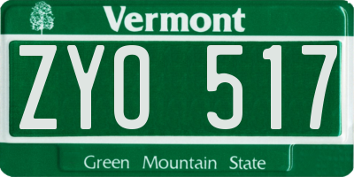 VT license plate ZYO517