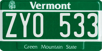 VT license plate ZYO533