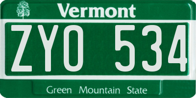 VT license plate ZYO534