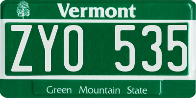 VT license plate ZYO535