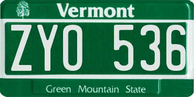 VT license plate ZYO536