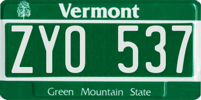 VT license plate ZYO537
