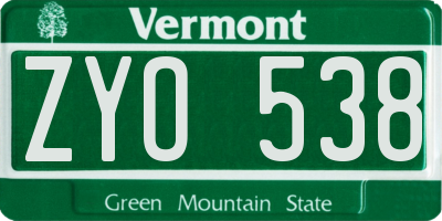 VT license plate ZYO538