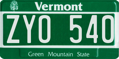 VT license plate ZYO540