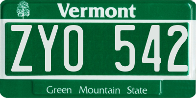 VT license plate ZYO542