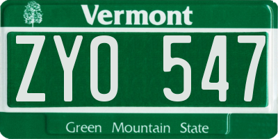 VT license plate ZYO547