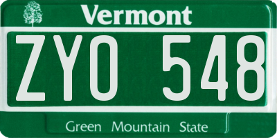 VT license plate ZYO548