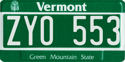 VT license plate ZYO553