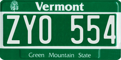 VT license plate ZYO554