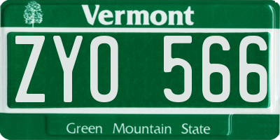 VT license plate ZYO566