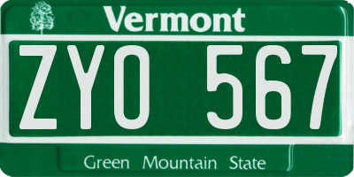 VT license plate ZYO567
