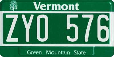 VT license plate ZYO576