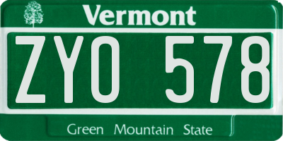 VT license plate ZYO578