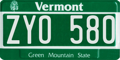 VT license plate ZYO580