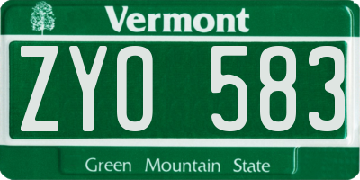 VT license plate ZYO583