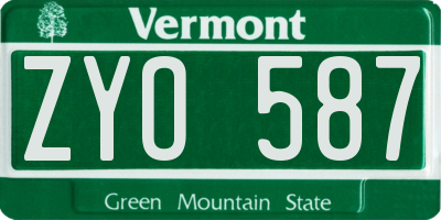 VT license plate ZYO587