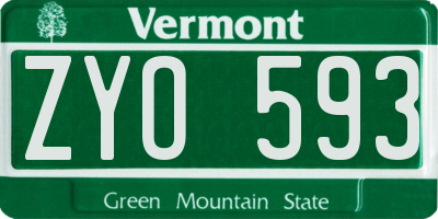 VT license plate ZYO593